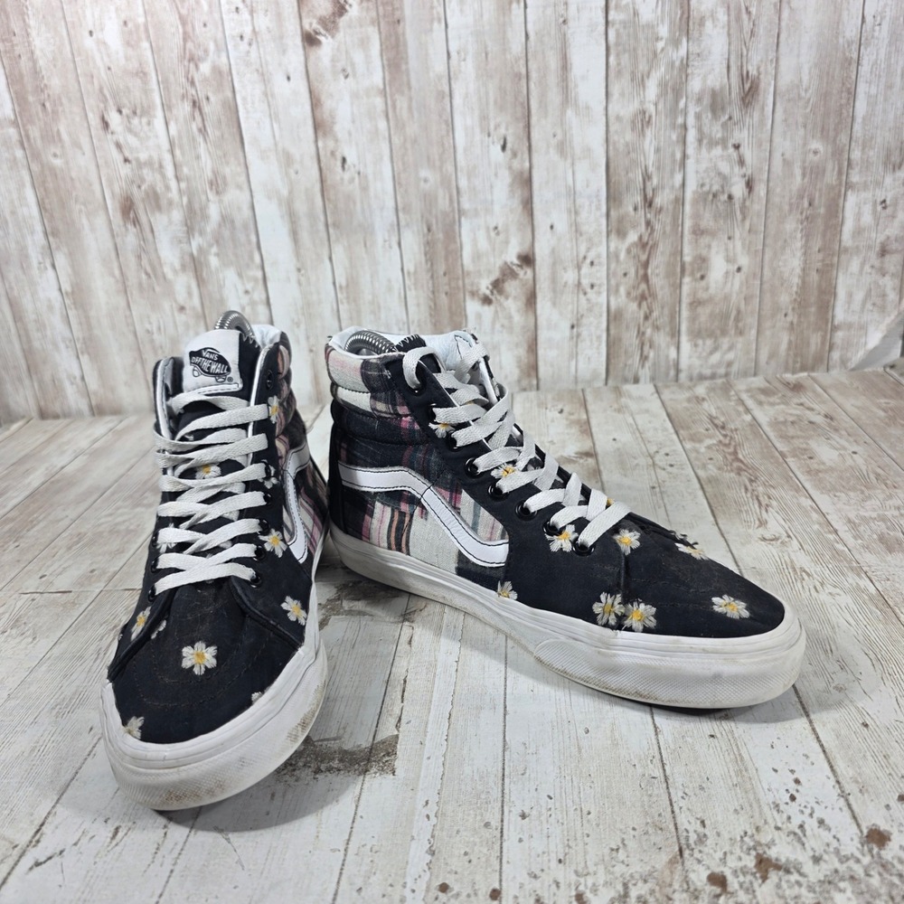 Vans Sk8-Hi Patchwork Plaid Daisy Floral High Top Black Womens 8 Mens 6.5 - Picture 8 of 8